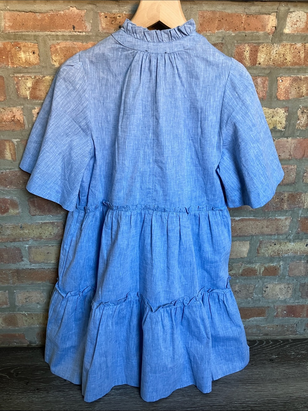 Tuckernuck Chambray Crawford Tiered Ruffle-Sleeve Dress in Light Blue - Picture 5 of 16